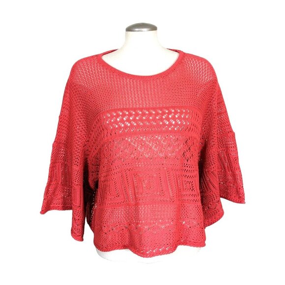 Molly Bracken Open Knit Sweater Cropped Boxy Womens One Size Orange Lagenlook - Picture 1 of 6